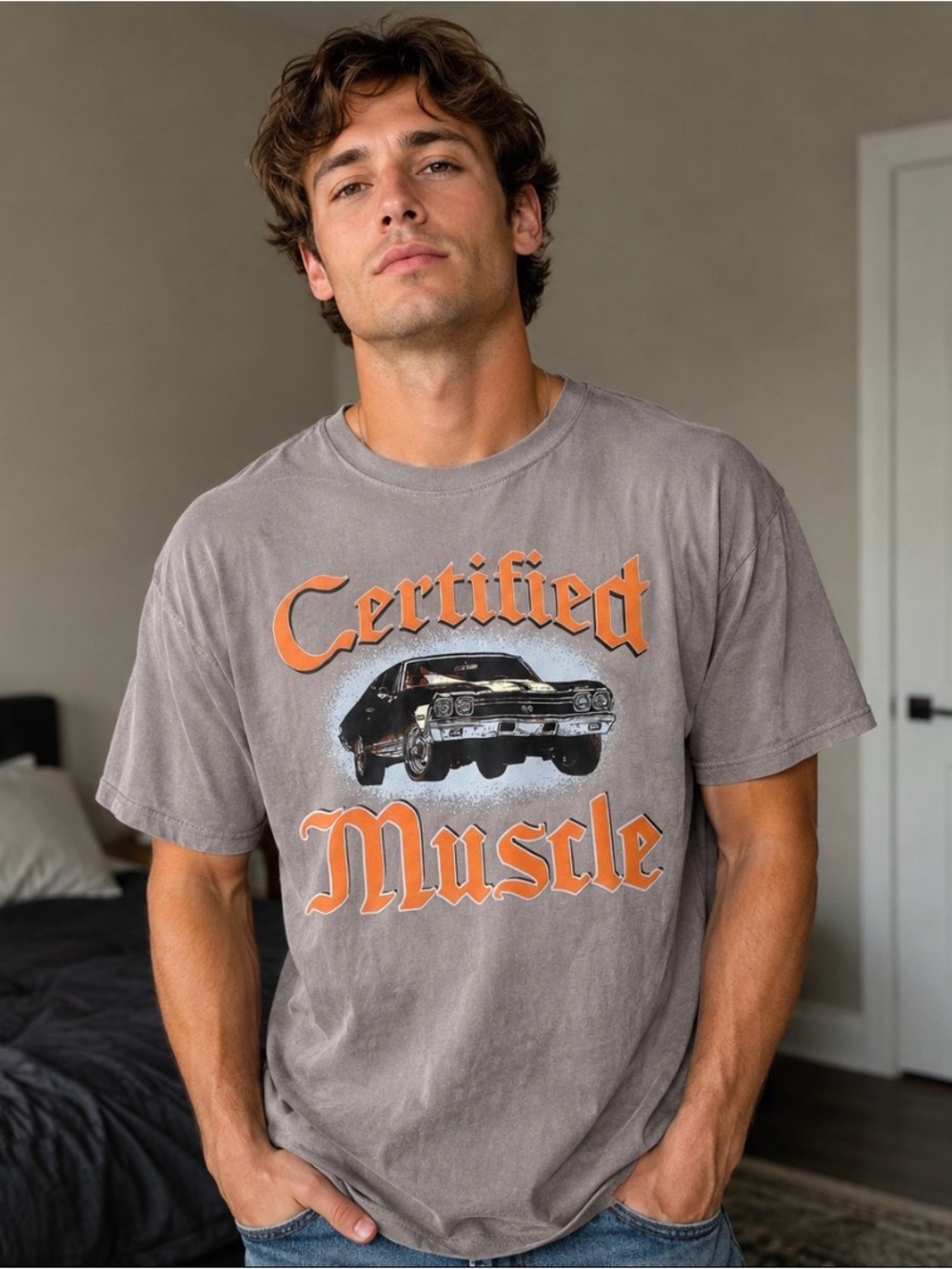Legend OG Certified Muscle Graphic Tee in Gray with Orange Accents